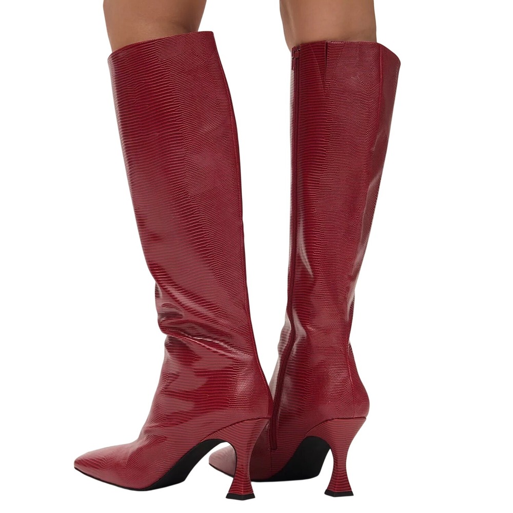 NIB Anthropologie Jeffrey Campbell Checkmate Red Knee High Boots 7.5 Lizard $210 - Picture 3 of 15